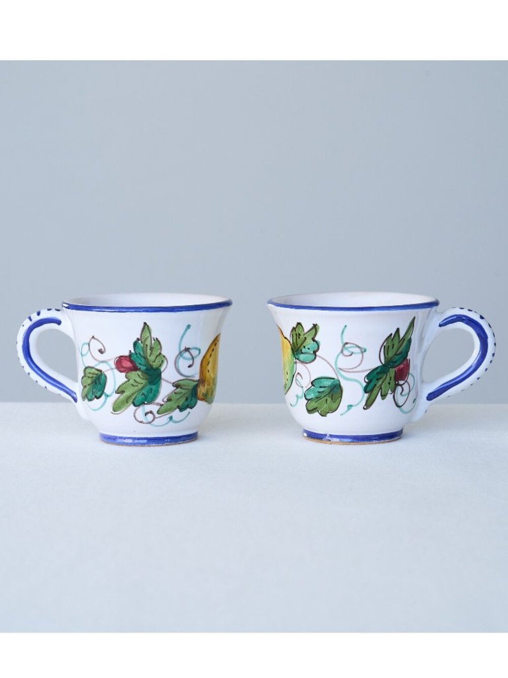 2 DERUTA Pottery Espresso Cups Coffee Mug Lemon Floral Signed Hand Painted Italy